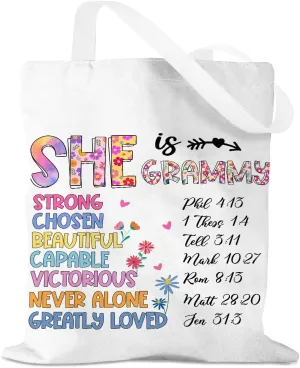 Flower Canvas Tote Bag Grandma Mom Gifts, Birthday Inspirational Gifts for Women Mothers Day Reusable Grocery Bag