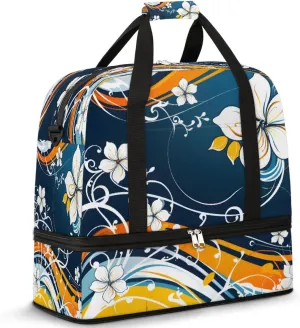 Flowers Abstract Colorful Travel Duffle Bags With Shoes Compartment for Women Men Weekender Overnight Bag Foldable Sports Tote Gym Carry On Luggage Handlebag for Travel Yoga Hospital Workout