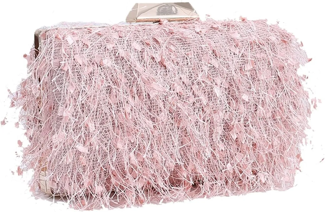 Fluffy Evening Shoulder Bridal Wedding Handbag Elegant Crossbody Small Clutch Purses for Women