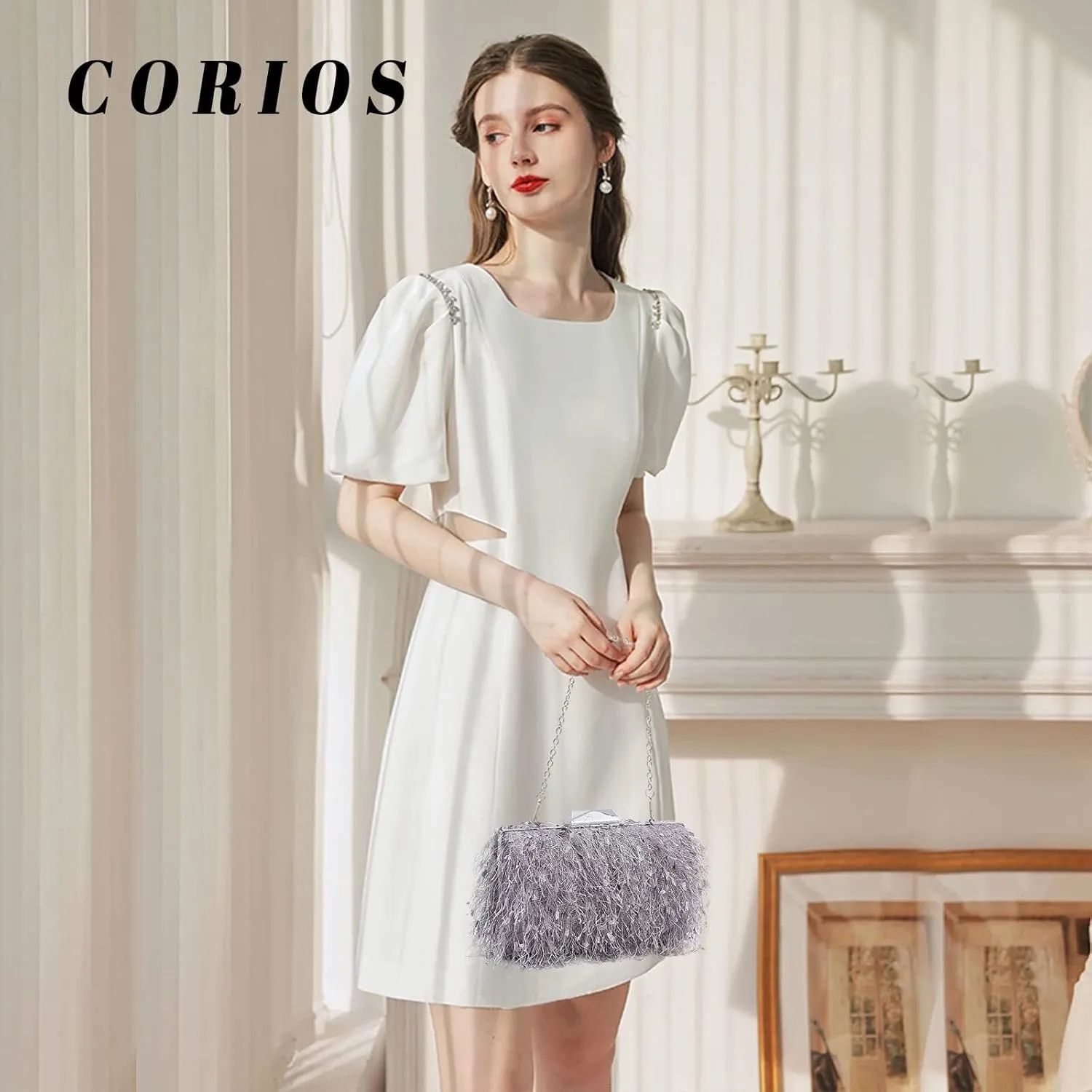 Fluffy Evening Shoulder Bridal Wedding Handbag Elegant Crossbody Small Clutch Purses for Women