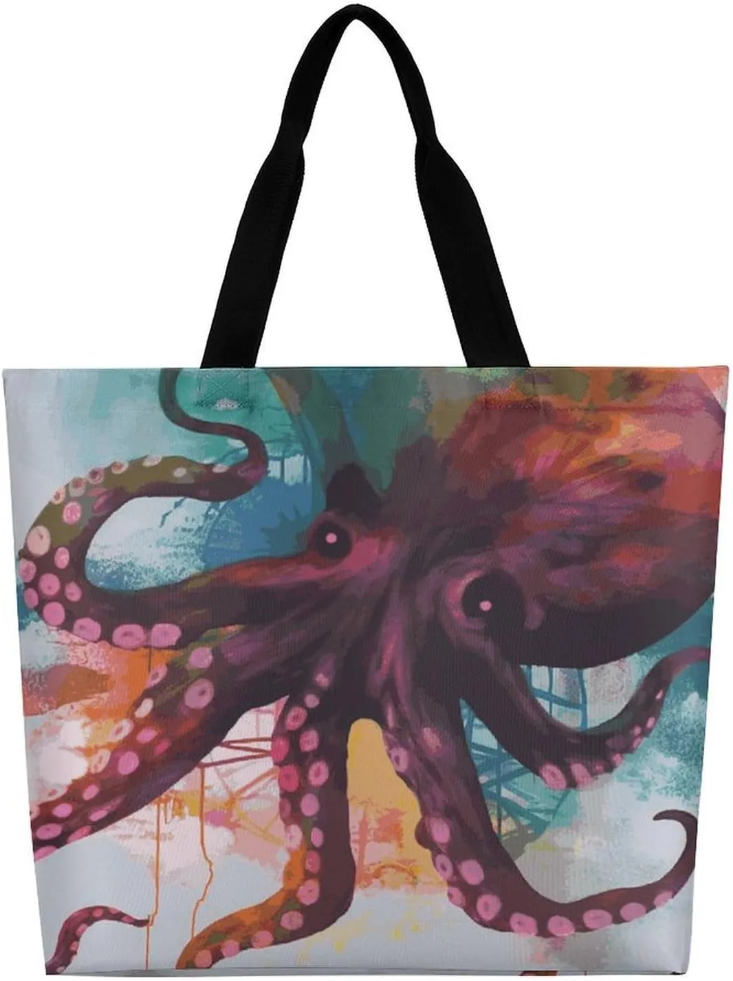 Foldable Grocery Bag Reusable Shopping Bag Cartoon Flamingo Tote Bag Casual Handbags for Work Shopping