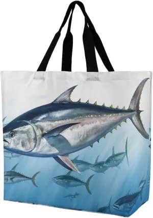 Foldable Reusable Grocery Shopping Bags Bluefin Tuna Thunnus Washable Tote Bags