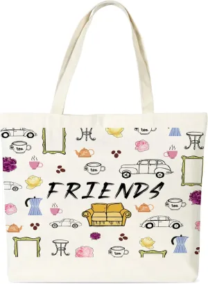 Friends Canvas Tote Bag, TV Show Gifts Tote Bags for Women, Friendship Gifts for Besties, Reusable Cloth Cotton Bags for Travel Shopping Beach - O01
