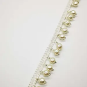 Fringe Trim Tassel,Curtain Lace, 1 Yard Pearl Beaded Fringe Trim Braided Tassel Lace Ribbon for Sewing Clothing Hat Decorative Shoes Bags Ornaments (Color : White, Size : 1 Yard_2CM) (Color : White,