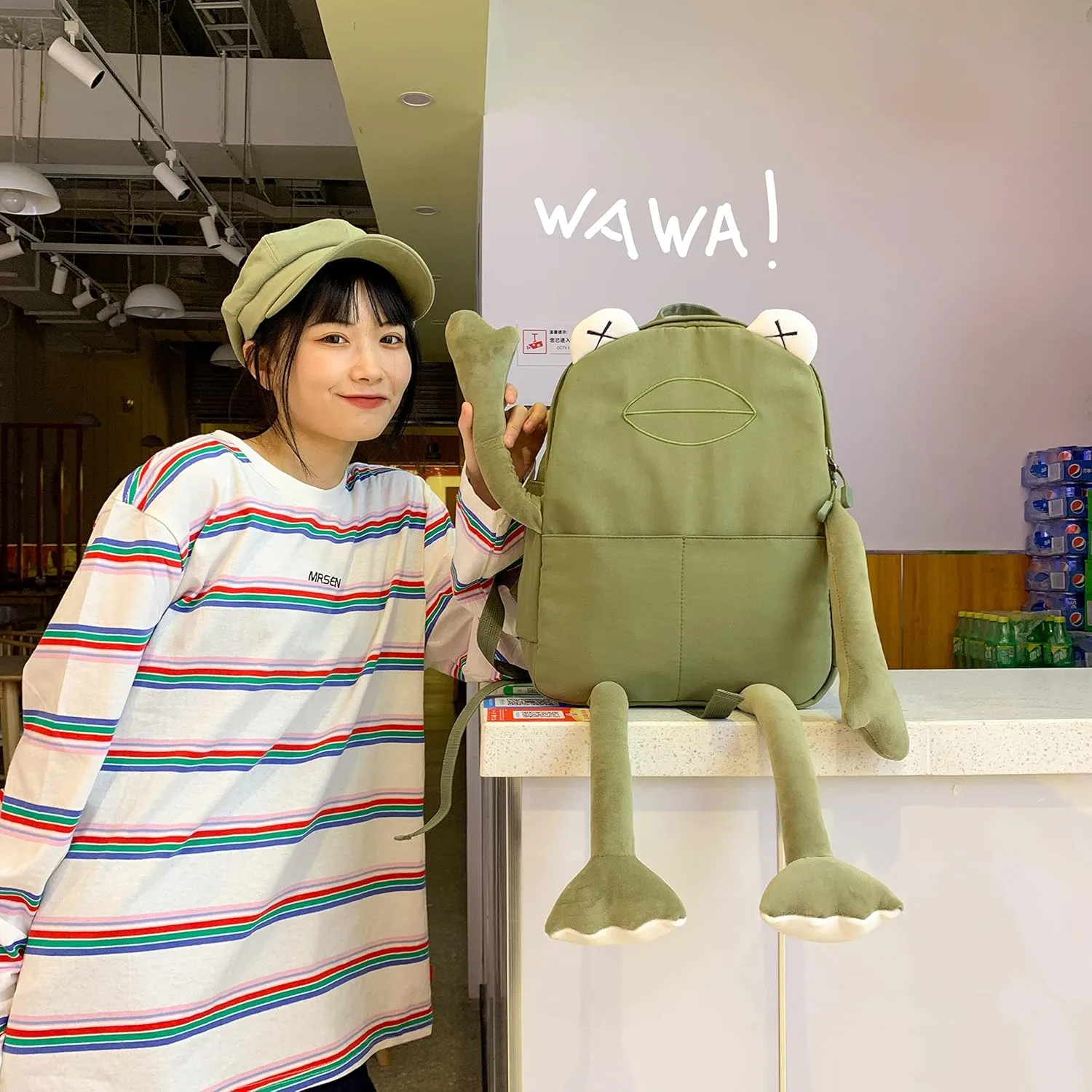 Frog Backpack Purse for Women - Student Frog Cartoon Bag Travel Daypack Casual Fashion Work Shopping Small Bag,Green