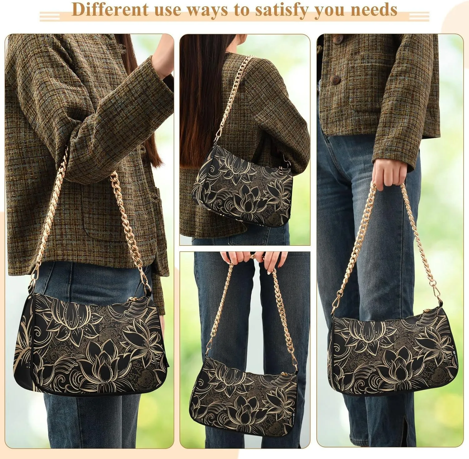 Fruits Blueberry Shoulder Bag Tote Handbag Clutch Purse for Women Chain Bags with Zipper Closure Gift