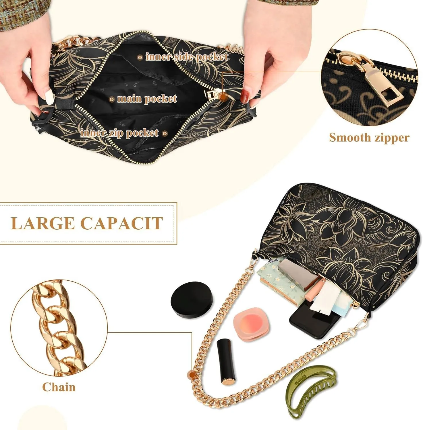 Fruits Blueberry Shoulder Bag Tote Handbag Clutch Purse for Women Chain Bags with Zipper Closure Gift