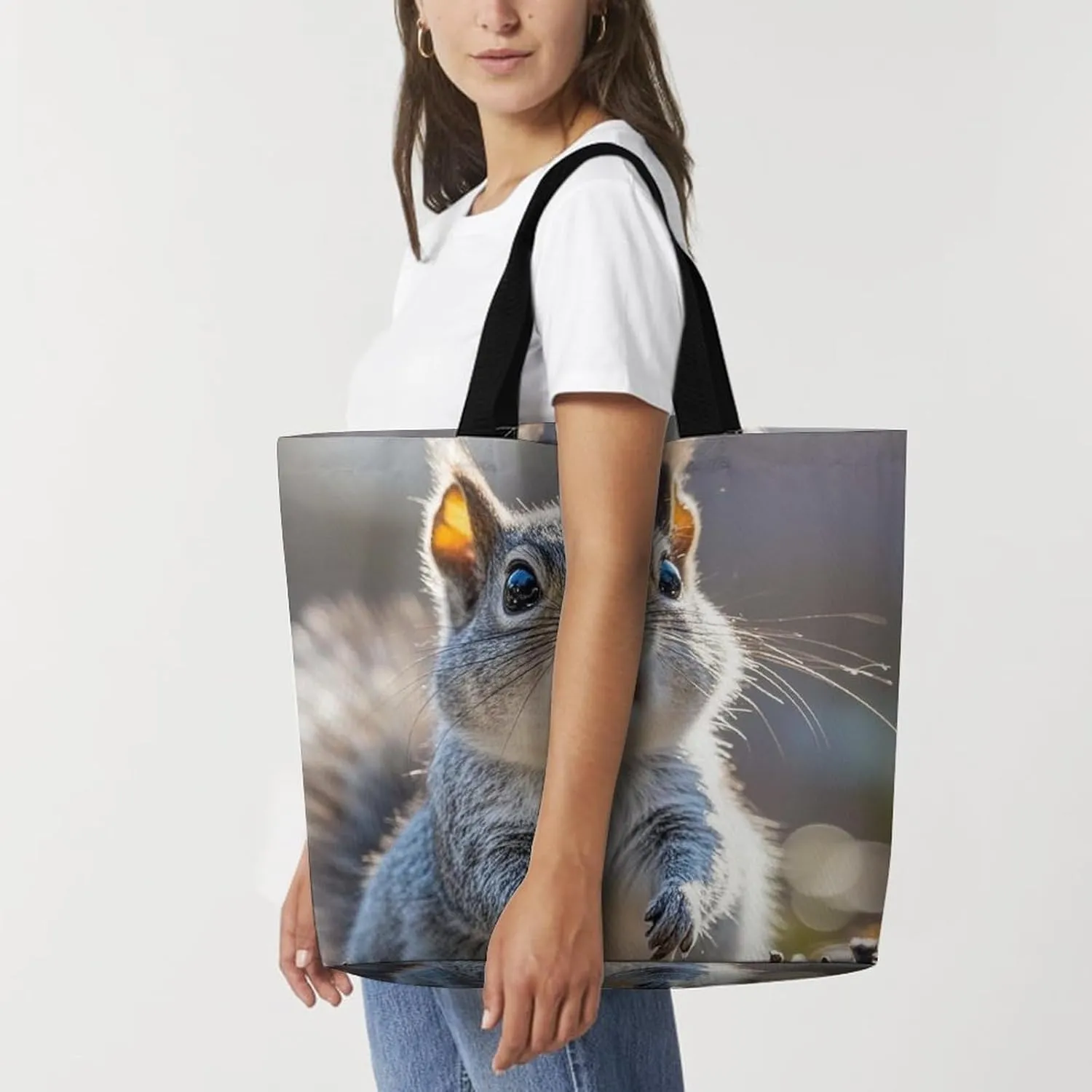 Funny Cute Squirrel Tote Bag for Women Reusable Grocery Shoulder Bag Shopping Bags for Travel, Groceries