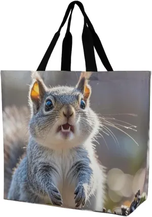 Funny Cute Squirrel Tote Bag for Women Reusable Grocery Shoulder Bag Shopping Bags for Travel, Groceries