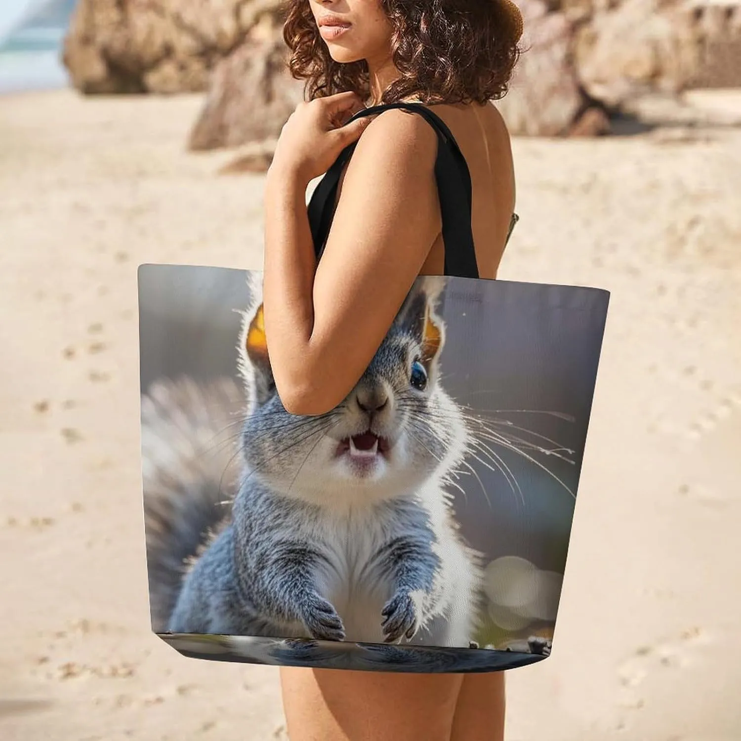 Funny Cute Squirrel Tote Bag for Women Reusable Grocery Shoulder Bag Shopping Bags for Travel, Groceries