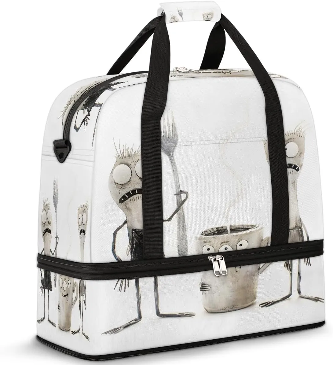 Funny Cute Tableware Travel Duffle Bags With Shoes Compartment for Women Men Weekender Overnight Bag Foldable Sports Tote Gym Carry On Luggage Handlebag for Travel Yoga Hospital Workout