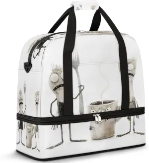 Funny Cute Tableware Travel Duffle Bags With Shoes Compartment for Women Men Weekender Overnight Bag Foldable Sports Tote Gym Carry On Luggage Handlebag for Travel Yoga Hospital Workout