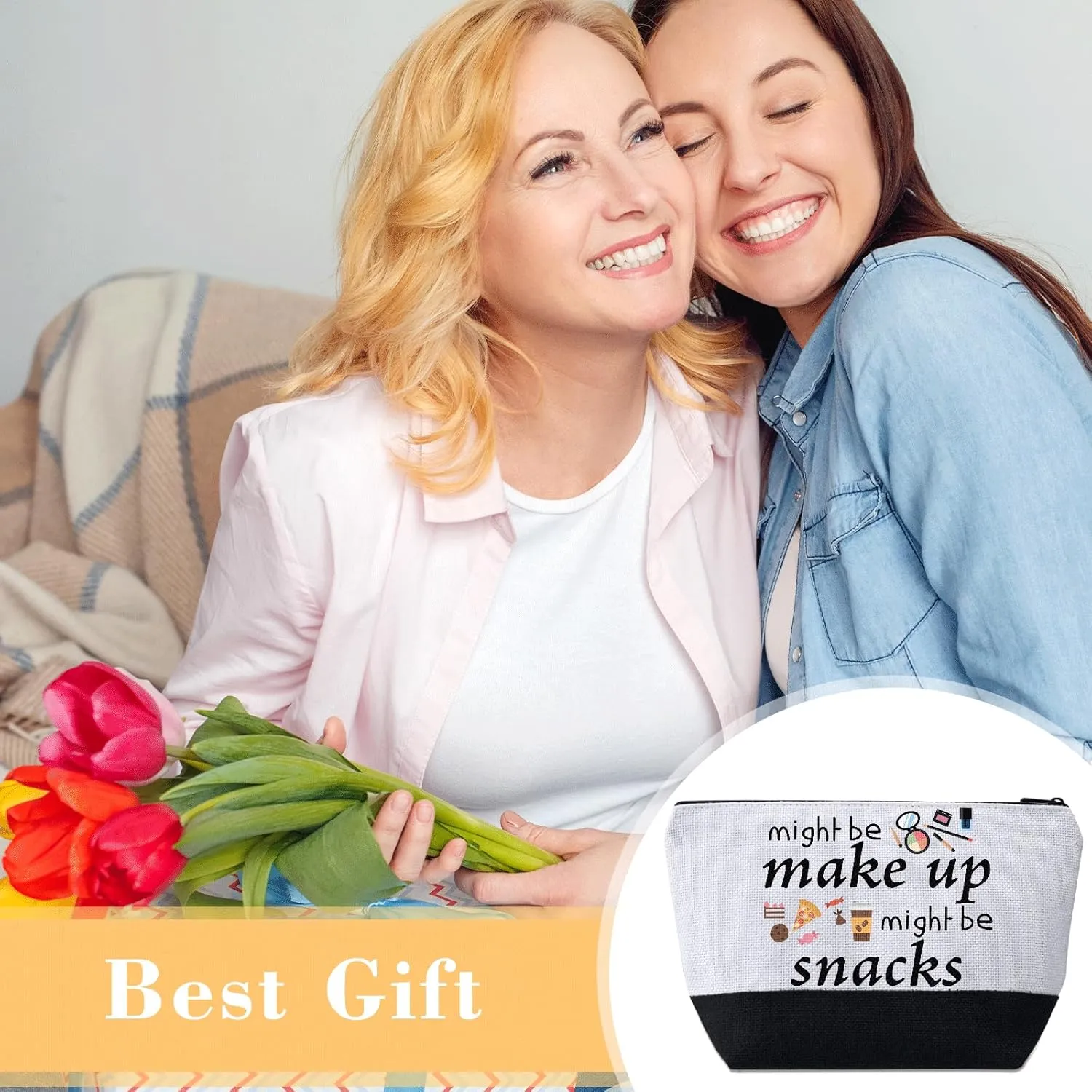 Funny Makeup Bag,Might Be Make Up Might Be Snacks Toiletry Bag Cosmetic Bag,Travel Essentials Friendship Gifts for Women Gifts for Birthday Christmas