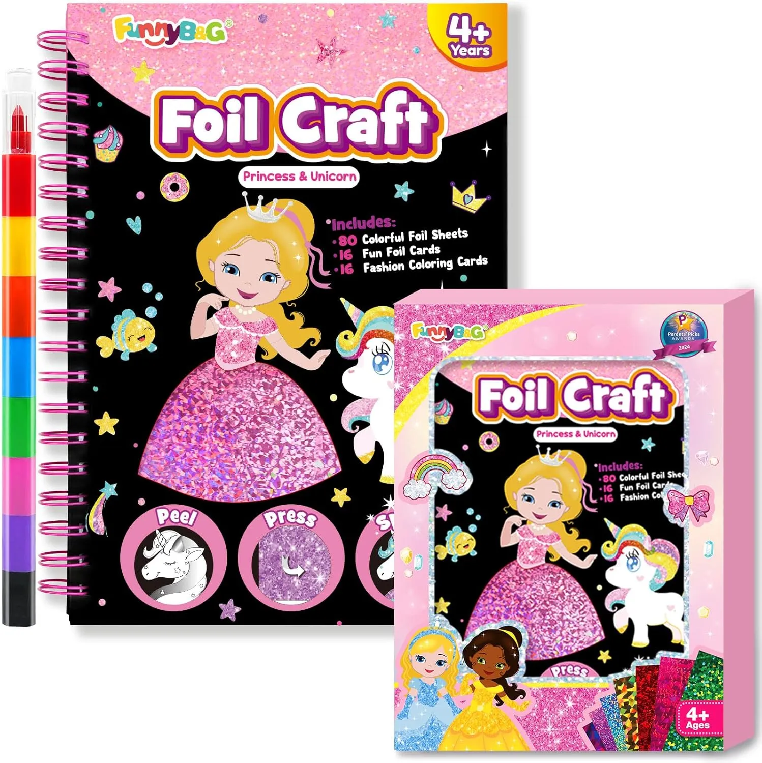 FUNNYB&G Foil Art Craft Gift for Girls - IDAL Birthday Gift for Girls and Boys Creative Party Favor Fun No Mess Activities Travel Toy Art Supplies for Kids 4 5 6 7 8 9 Year Old (Princess)