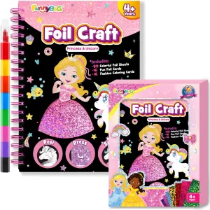 FUNNYB&G Foil Art Craft Gift for Girls - IDAL Birthday Gift for Girls and Boys Creative Party Favor Fun No Mess Activities Travel Toy Art Supplies for Kids 4 5 6 7 8 9 Year Old (Princess)