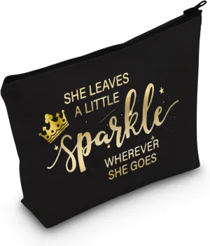 G2TUP She Leaves A Little Sparkle Wherever She Goes Cosmetic Bag and Travel Make Up Pouch Friendship Gift Positive Quote Gift (She Leaves A Little Sparkle Black Bag)