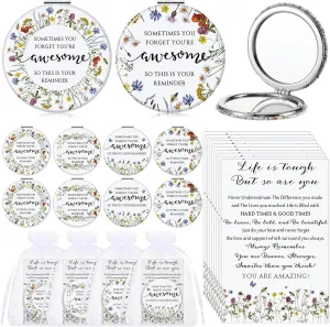 Geetery Inspirational Compact Mirror Gifts for Women Bulk Small Flower Makeup Pocket with Card Bag Double Sided Folding Mirror for Purse CNA Week Wedding Return Bridal Shower, 4 Styles(24 Sets)