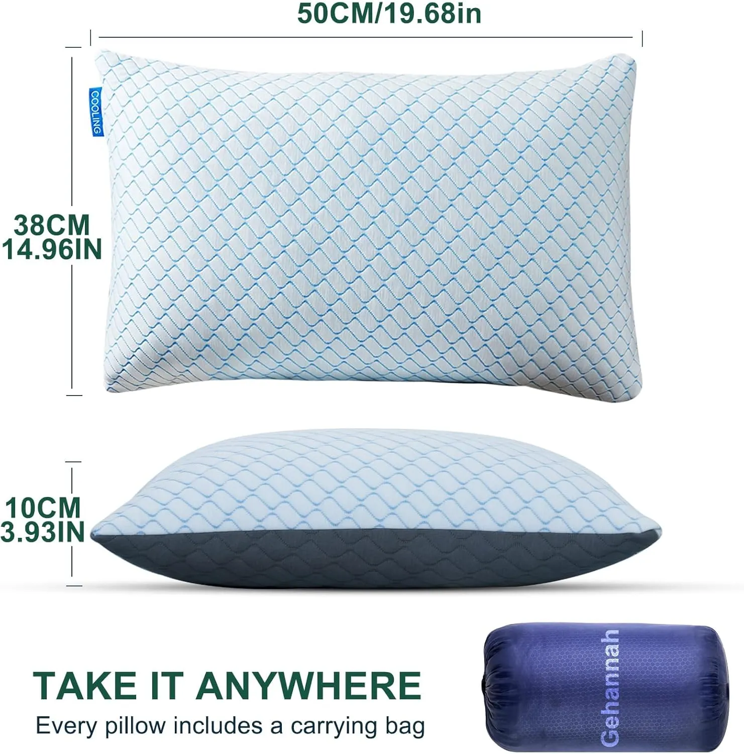 Gehannah Travel Pillow - Large 1 Pack Compressible Camping Pillow for Sleeping - Shredded Memory Foam with 2 Storage Bags - Supportive for Adults, Kids, Outdoor, Backpacking, Hiking Gear