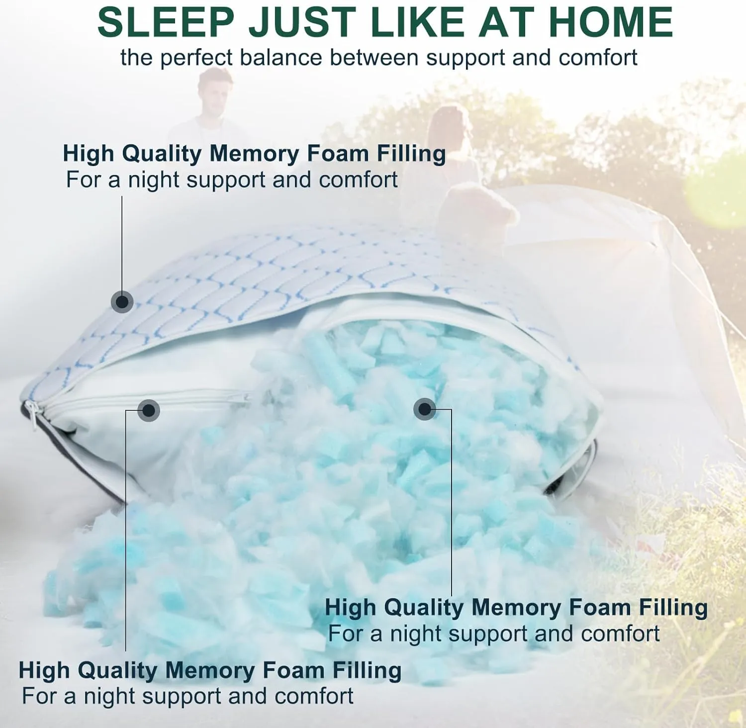 Gehannah Travel Pillow - Large 1 Pack Compressible Camping Pillow for Sleeping - Shredded Memory Foam with 2 Storage Bags - Supportive for Adults, Kids, Outdoor, Backpacking, Hiking Gear