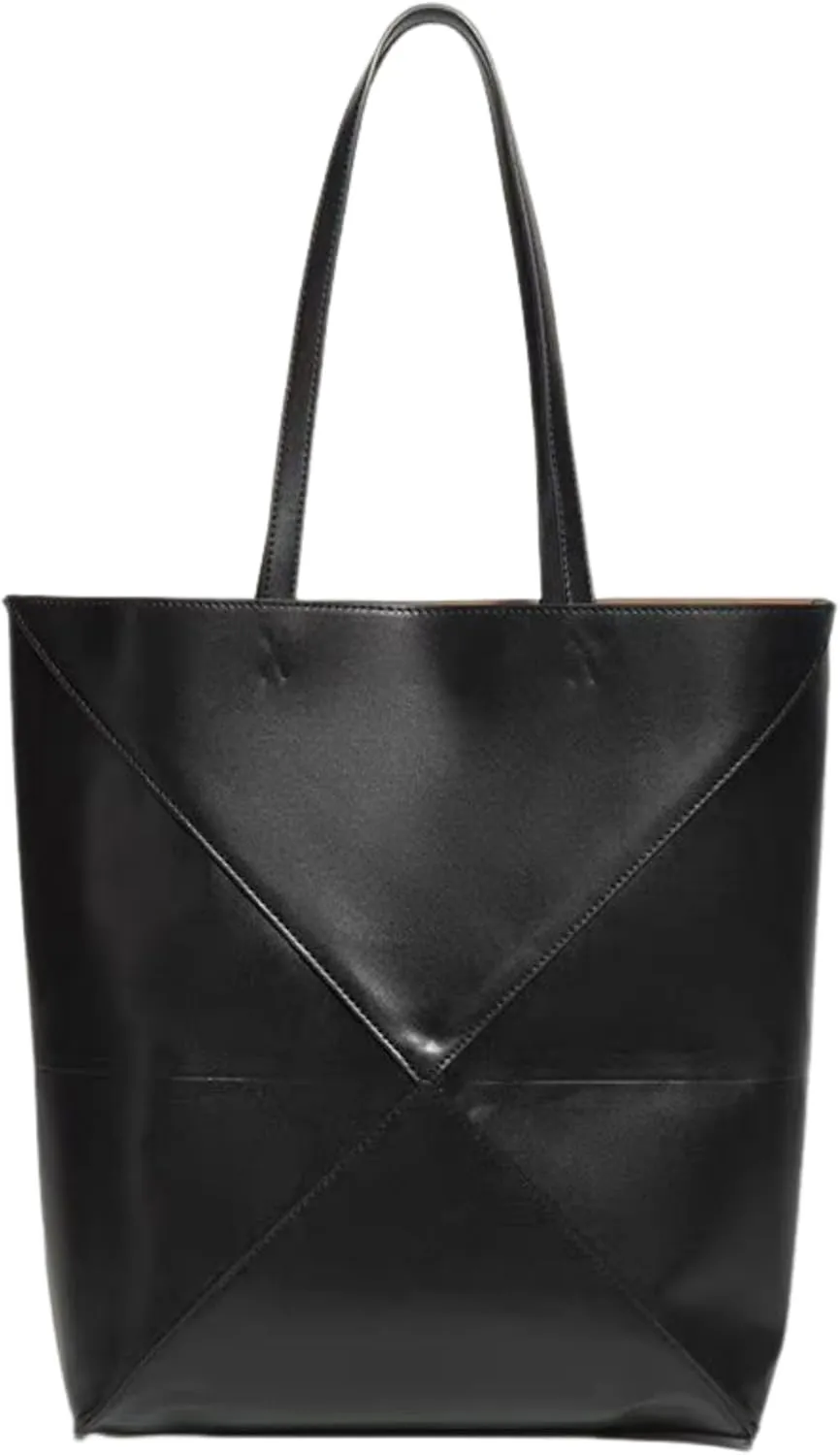 Genuine Leather Large Tote Bag Luxury Designer Handbags for Women Tote Purse (Black,Large)