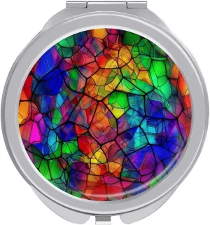 Geometric Colorful Squares Compact Mirror Pocket Mirror Small Mirror for Purse Portable Mini Travel Makeup Mirror Folding Handheld Double-Sided Magnifying Compact Mirror for Women Gift