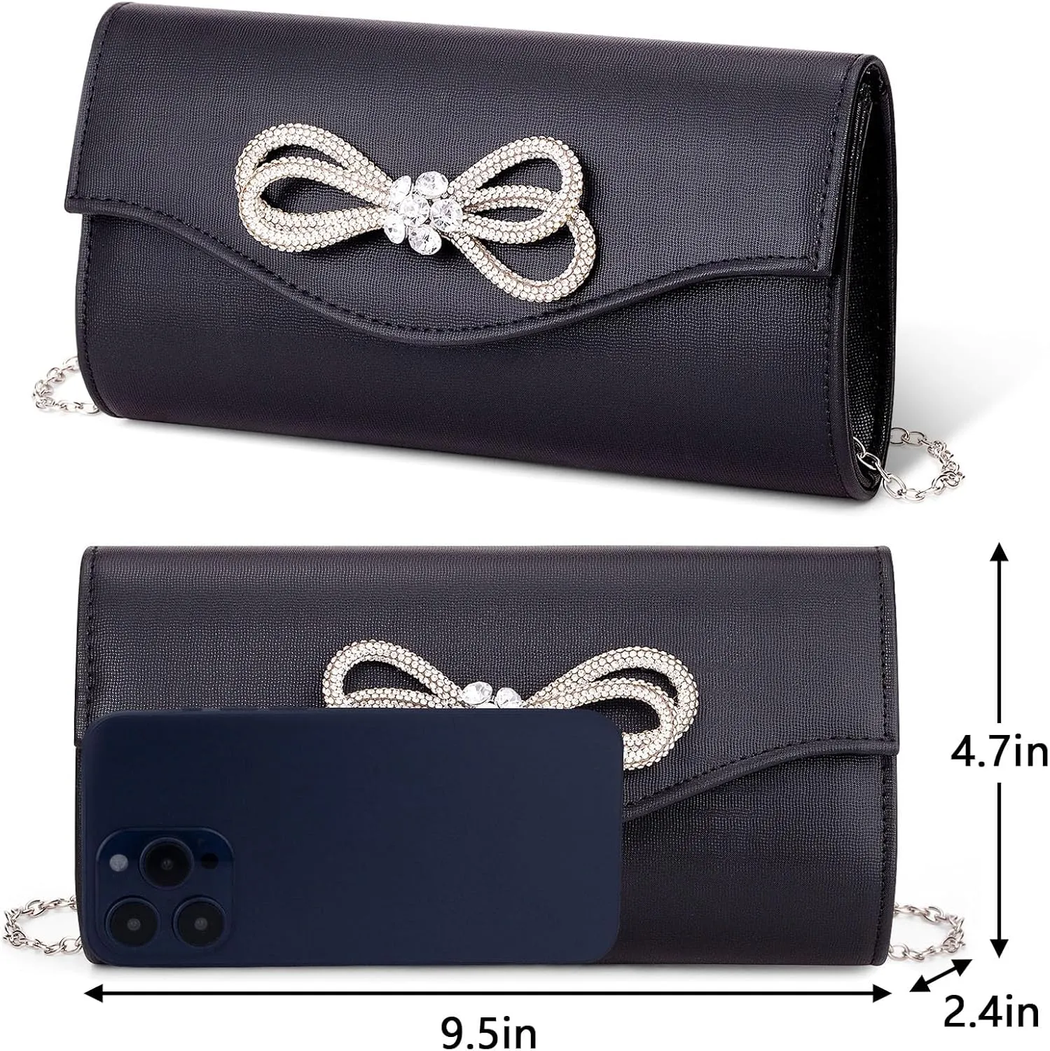 Gets Bow Evening Bag Rhinestone Clutch Purse for Women Sparkly Wedding Prom Purse Formal Cocktail Party Handbag with Chain