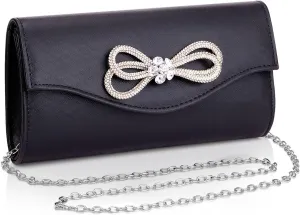 Gets Bow Evening Bag Rhinestone Clutch Purse for Women Sparkly Wedding Prom Purse Formal Cocktail Party Handbag with Chain
