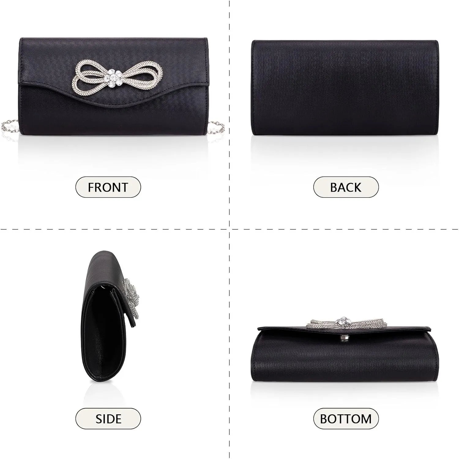 Gets Bow Evening Bag Rhinestone Clutch Purse for Women Sparkly Wedding Prom Purse Formal Cocktail Party Handbag with Chain