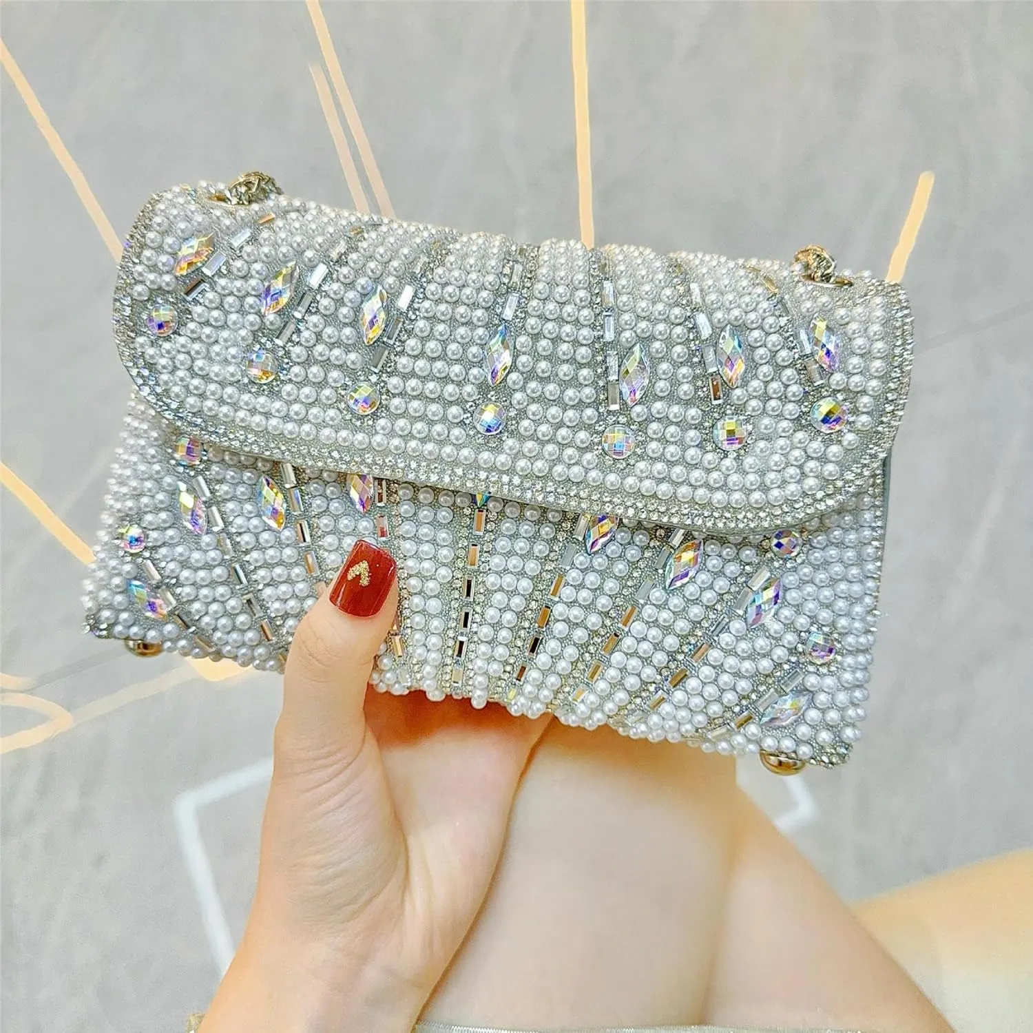 Gets Sparkly Rhinestones Clutch Purses for Women Purses and Handbags for Wedding Party Evening Crossbody Bag with Chain