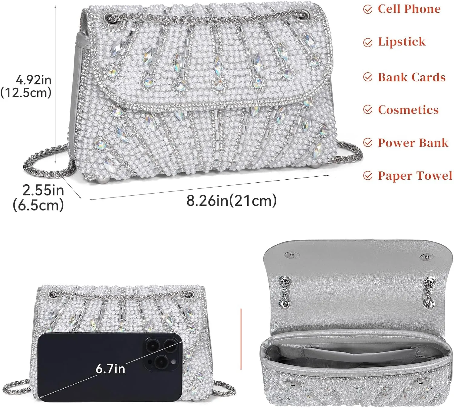 Gets Sparkly Rhinestones Clutch Purses for Women Purses and Handbags for Wedding Party Evening Crossbody Bag with Chain