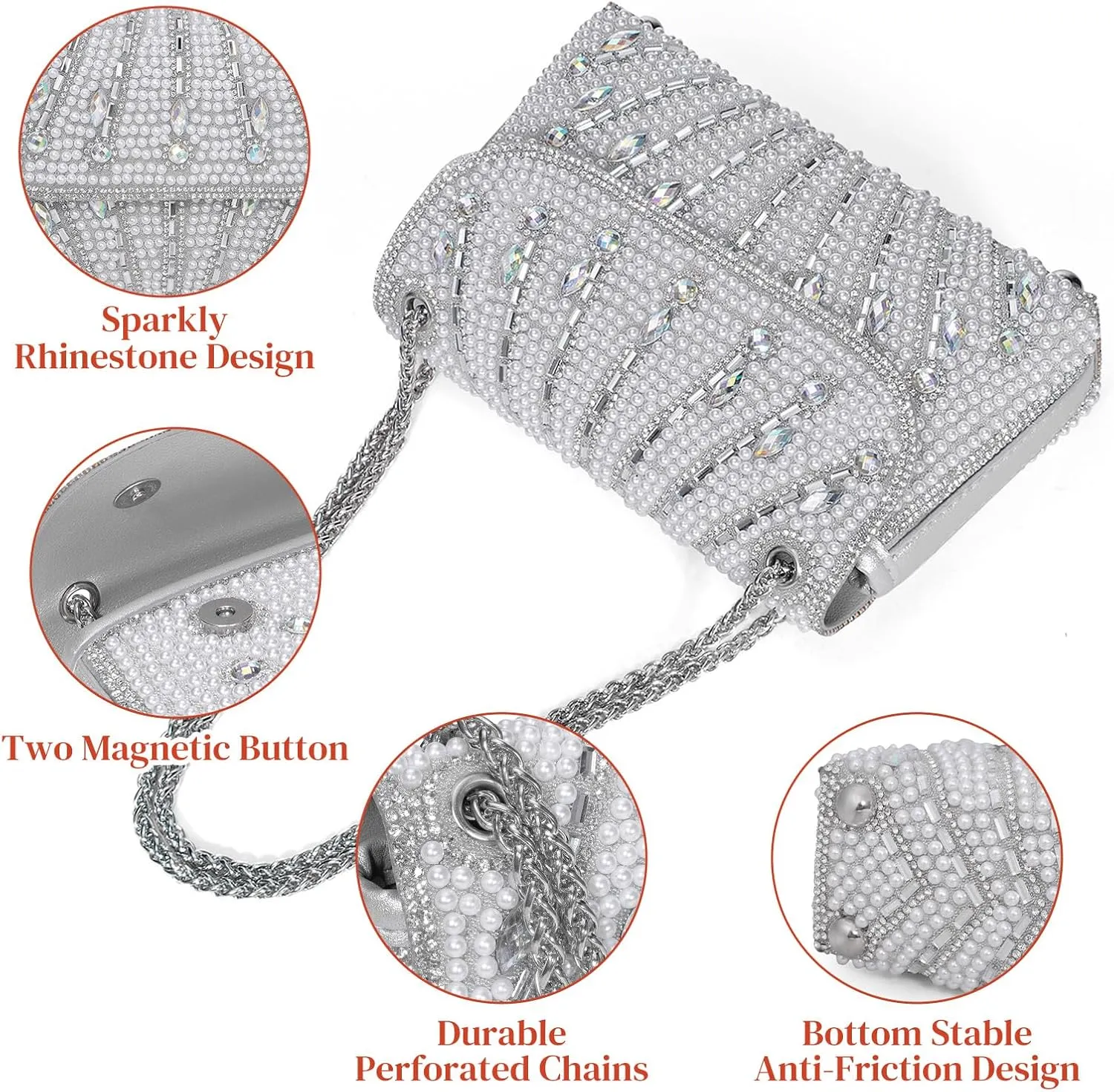 Gets Sparkly Rhinestones Clutch Purses for Women Purses and Handbags for Wedding Party Evening Crossbody Bag with Chain