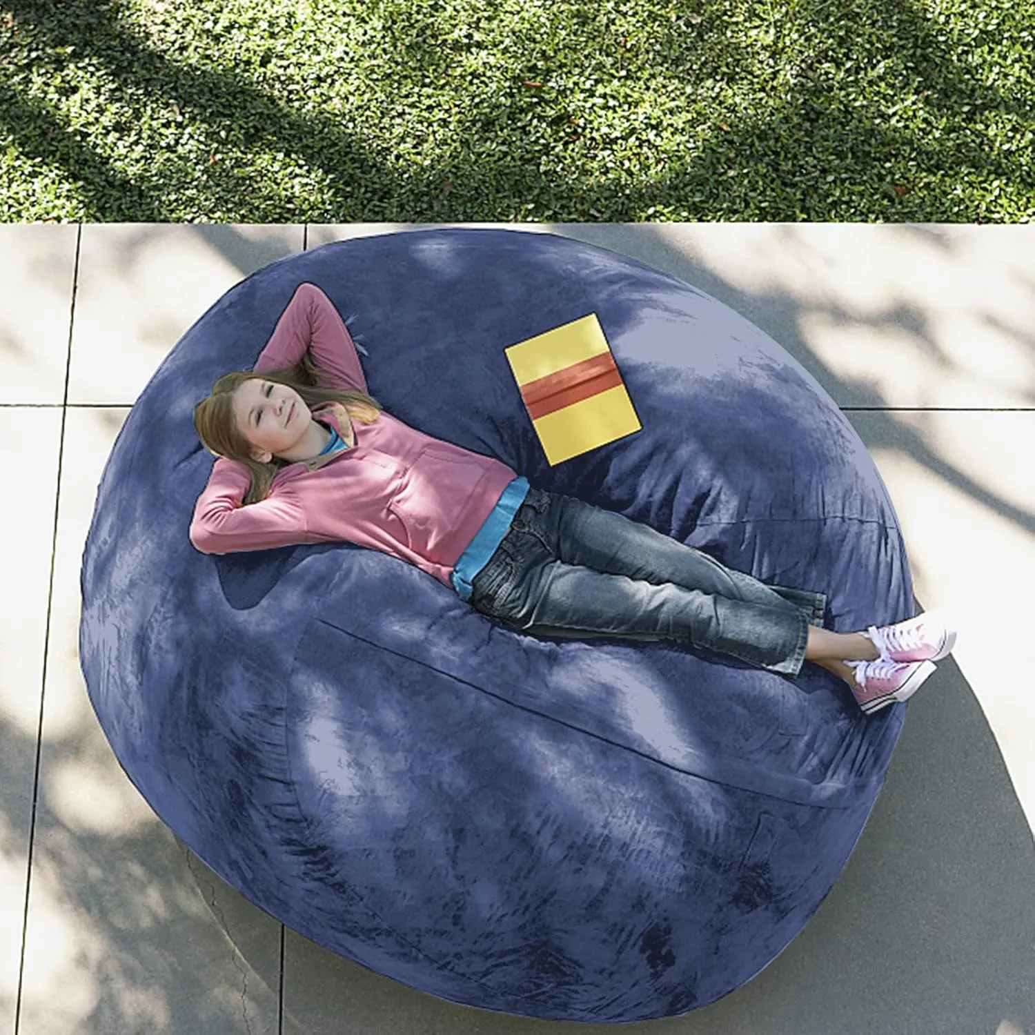 Giant Fur Bean Bag Chair Cover for Kids Adults, (No Filler) Living Room Furniture Big Round Soft Fluffy Faux Fur Beanbag Lazy Sofa Bed Cover (Blue, 5FT)