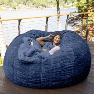 Giant Fur Bean Bag Chair Cover for Kids Adults, (No Filler) Living Room Furniture Big Round Soft Fluffy Faux Fur Beanbag Lazy Sofa Bed Cover (Blue, 5FT)