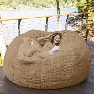 Giant Fur Bean Bag Chair Cover for Kids Adults, (No Filler) Living Room Furniture Big Round Soft Fluffy Faux Fur Beanbag Lazy Sofa Bed Cover (Dark Khaki, 5FT)