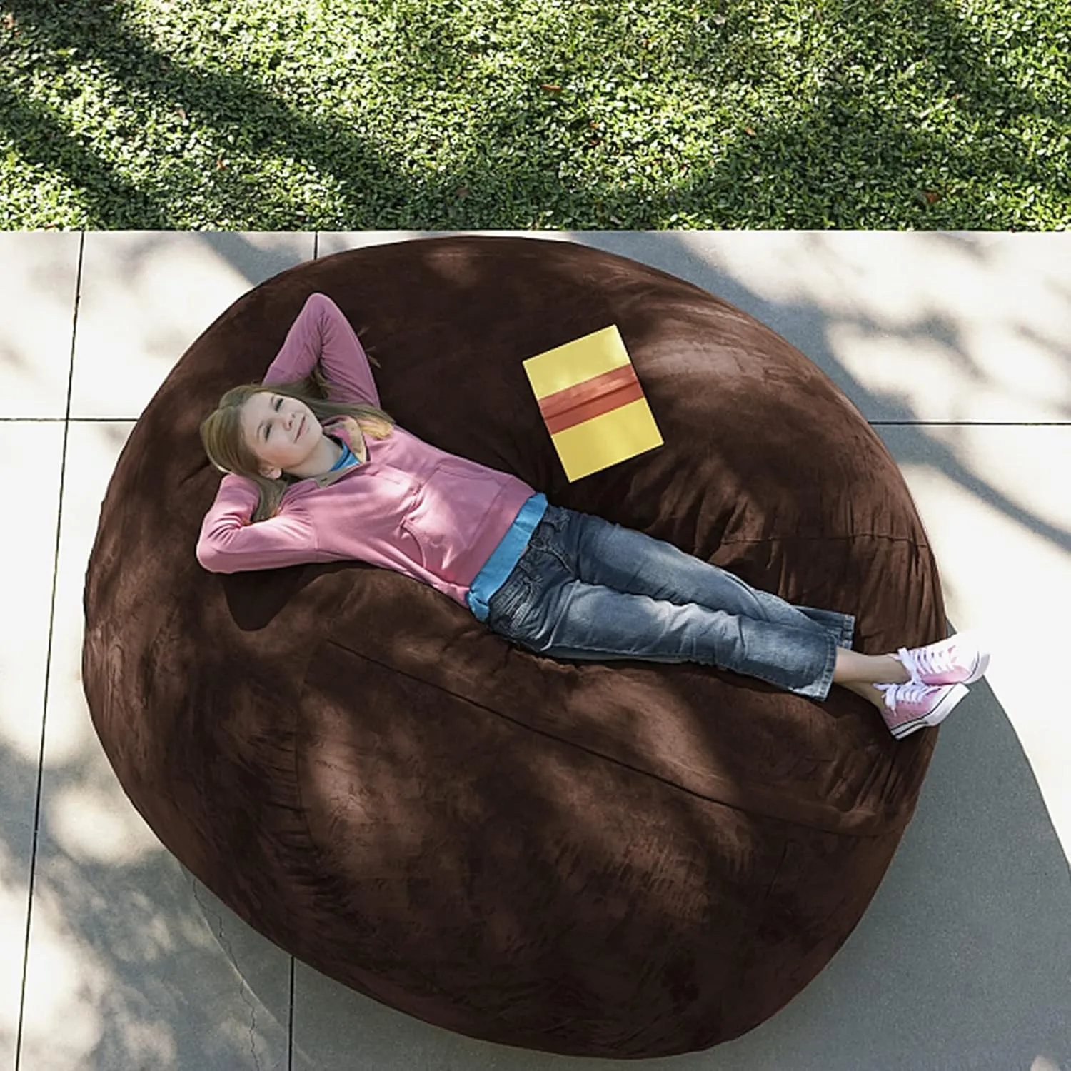 Giant Fur Bean Bag Chair Cover for Kids Adults, (No Filler) Living Room Furniture Big Round Soft Fluffy Faux Fur Beanbag Lazy Sofa Bed Cover (Dark Khaki, 7FT)