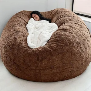 Giant Fur Bean Bag Chair Cover for Kids Adults, (No Filler) Living Room Furniture Big Round Soft Fluffy Faux Fur Beanbag Lazy Sofa Bed Cover (Dark Khaki, 7FT)
