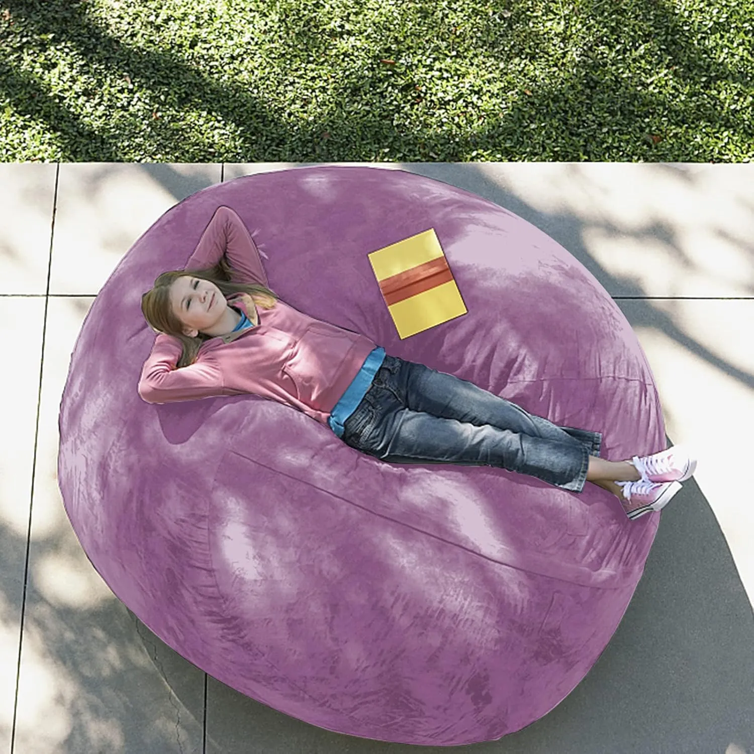 Giant Fur Bean Bag Chair Cover for Kids Adults, (No Filler) Living Room Furniture Big Round Soft Fluffy Faux Fur Beanbag Lazy Sofa Bed Cover (Purple, 5FT)