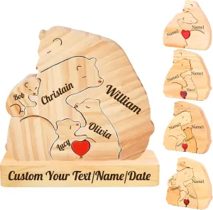 Gifts for Mother-Personalized Wooden Bear Puzzle Custom Mama Bear Puzzle with 2-7 Names for Home Decor Personalized Gifts for Mother's Day Father's Day Birthday Christmas House Warming (Style-B)