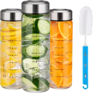 Glass Juice Bottles 16oz - 3 Pack Wide Mouth Water Bottles with Lids for Juicing Reusable Juice Bottles for Smoothie Beverage Storage BPA Free Leakproof Borosilicate