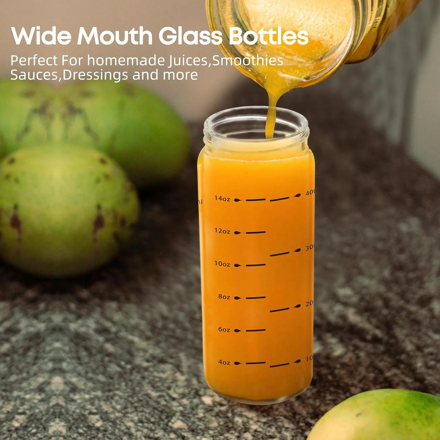 Glass Juice Bottles 16oz - 3 Pack Wide Mouth Water Bottles with Lids for Juicing Reusable Juice Bottles for Smoothie Beverage Storage BPA Free Leakproof Borosilicate
