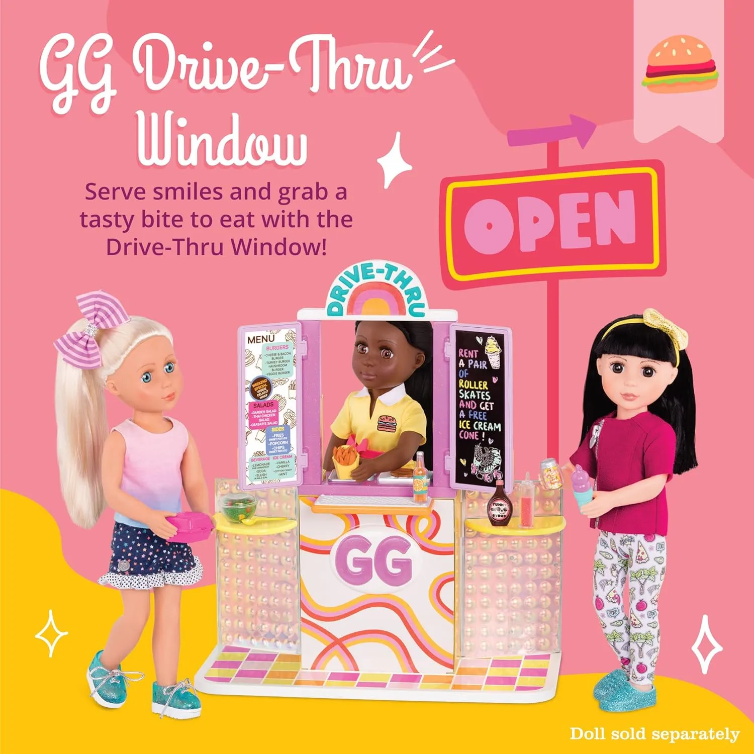 Glitter Girls – GG Drive-Thru Window Set – Deluxe Play Food & Pretend Restaurant Playset for 14-inch Dolls – Toys, Clothes, and Accessories for Kids Ages 3 and Up