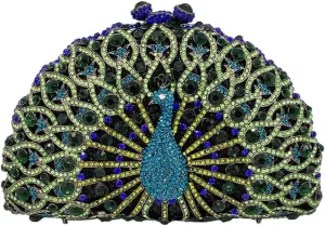 Glitter Women Peacock Crystal Clutch Seashell Handbag Animal Rhinestone Evening Clutch Bridal Purse for Prom Party