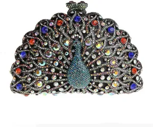 Glitter Women Peacock Crystal Clutch Seashell Handbag Animal Rhinestone Evening Clutch Bridal Purse for Prom Party