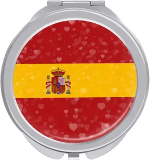 Glittering Heart Spain Compact Mirror Pocket Mirror Portable Mini Makeup Mirror Handheld Double-Sided Magnifying