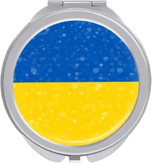 Glittering Heart Ukraine Compact Mirror Pocket Mirror Portable Mini Makeup Mirror Handheld Double-Sided Magnifying