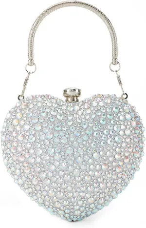 GOKTOW Mini Heart Shaped Purse,Valentines Purses and Handbags,Rhinestone Evening Purse Clutch for Womens