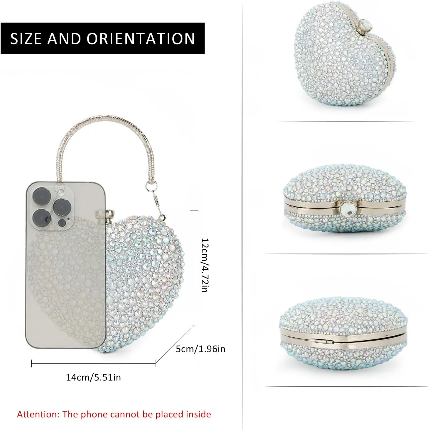 GOKTOW Mini Heart Shaped Purse,Valentines Purses and Handbags,Rhinestone Evening Purse Clutch for Womens