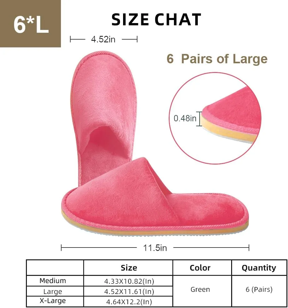 GONG GONG 6 Pairs Non Slip Disposable Slippers, Washable & Reusable, Closed Toe Crystal Velvet Slipper for Guest, Bathroom, House, Hotel, Party, SPA, Wedding