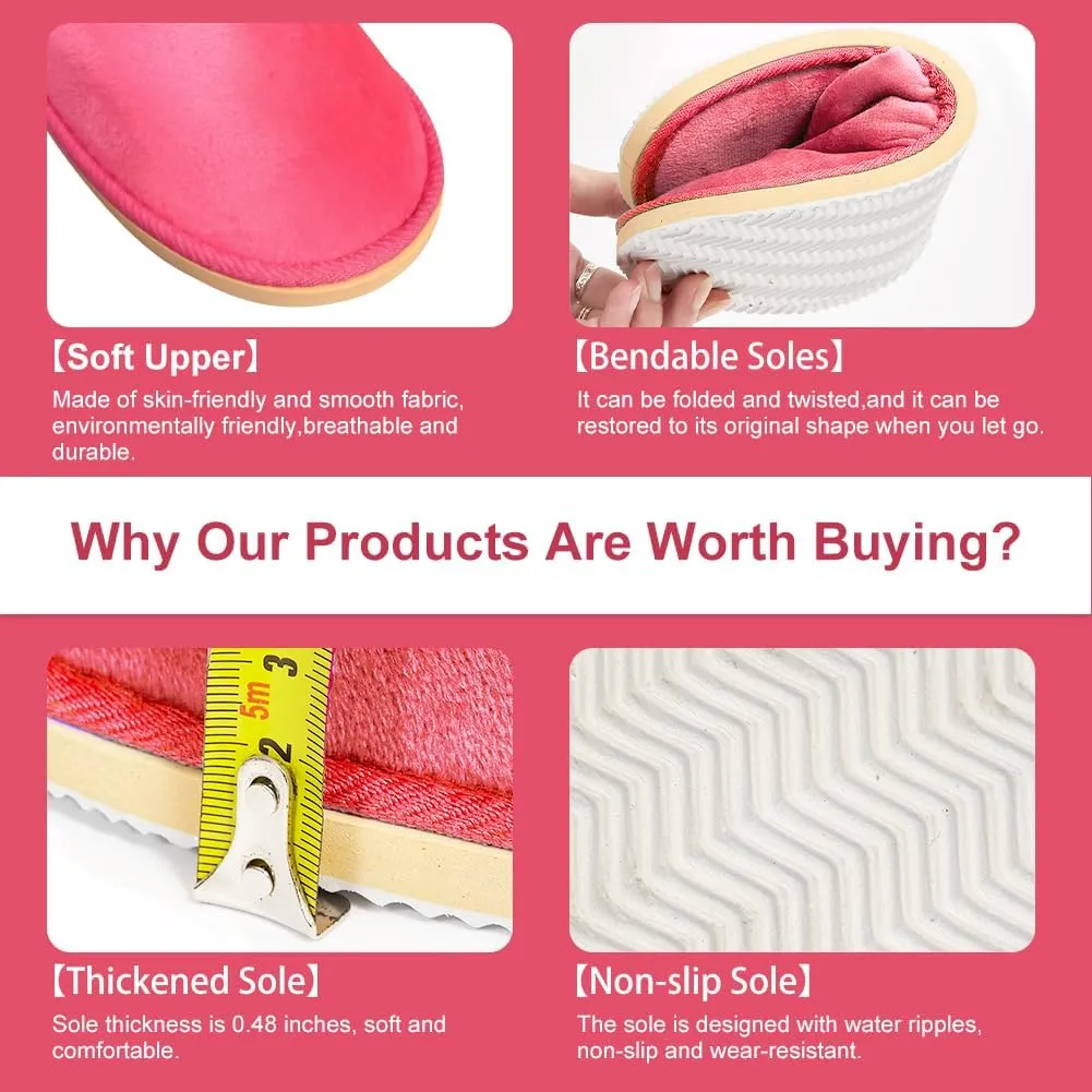 GONG GONG 6 Pairs Non Slip Disposable Slippers, Washable & Reusable, Closed Toe Crystal Velvet Slipper for Guest, Bathroom, House, Hotel, Party, SPA, Wedding