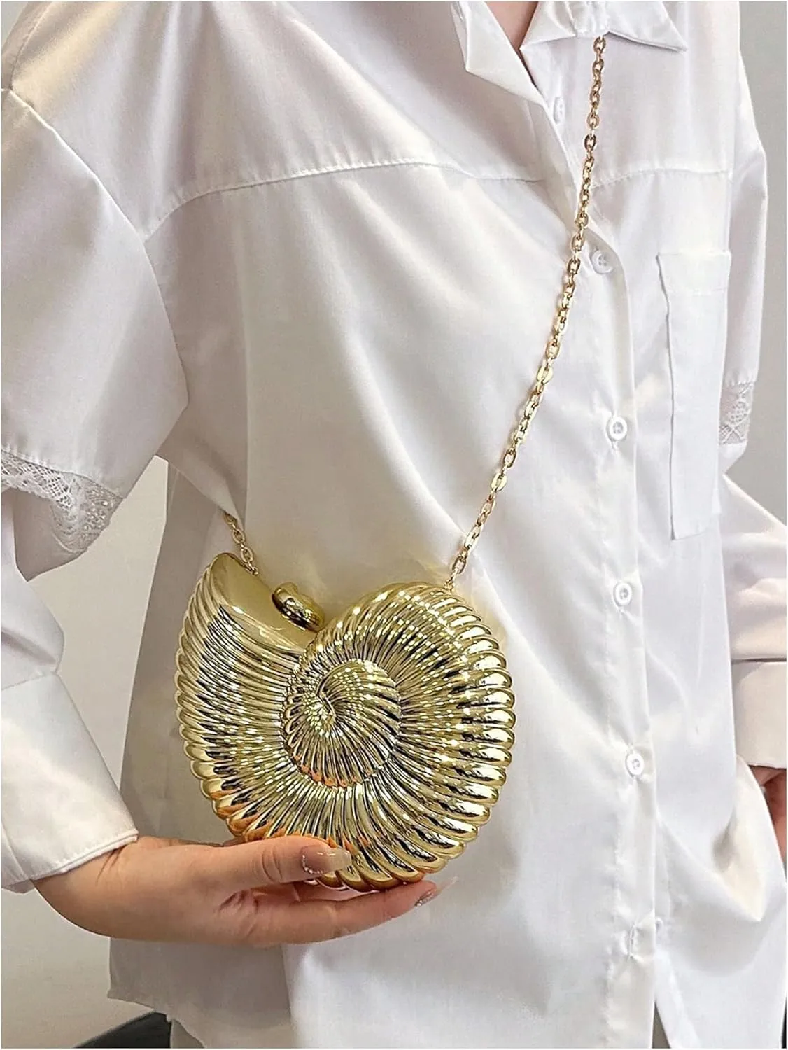 GORGLITTER Women's Seashell Bag Metallic Fancy Evening Bags Party Crossbody Handbag